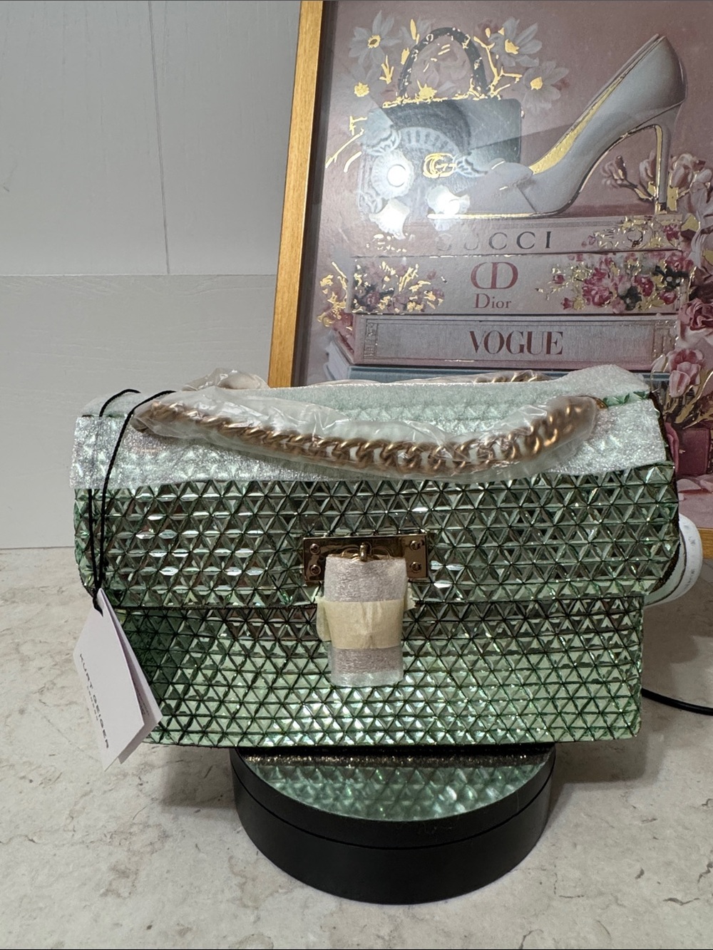 Kurt Geiger NWT Shimmer Quilted Chain-Handle mini Brixton Shoulder bag Green